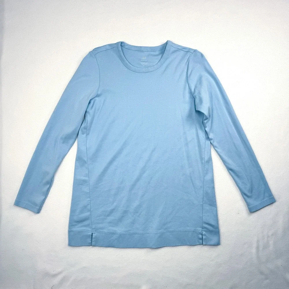 J. Jill Perfect Pima Forward Seam Tunic Women's Small Light Blue Long Sleeve Top
